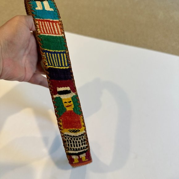 Guatemala Belt Leather Art Embossed Artisan Embroidery People Handcraft Size 28 - Picture 3 of 9